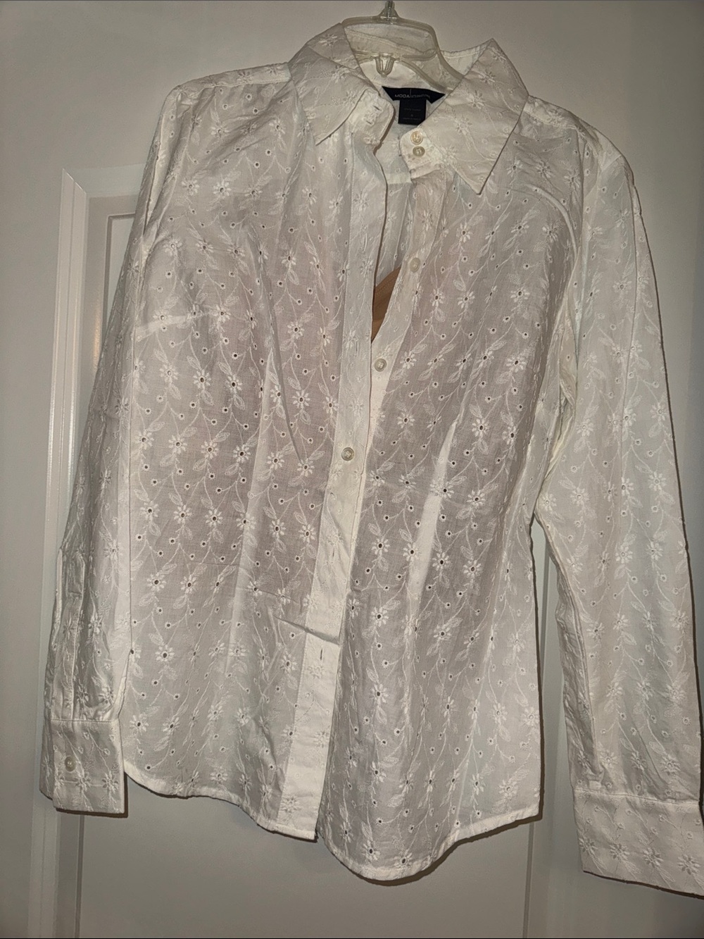 Moda International White Eyelet Button-Down Shirt